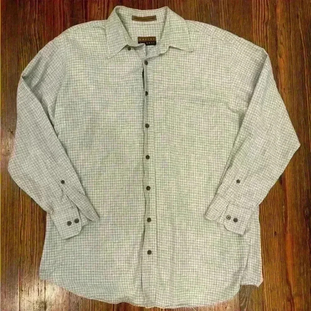 Robert Talbott Men’s Plaid Gray Black Long Sleeve Button Down Sz Medium